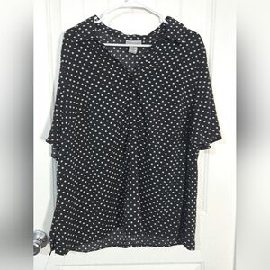 ⭐ Catherines Black Star Print Button Front Blouse Size 0X (14/16W)